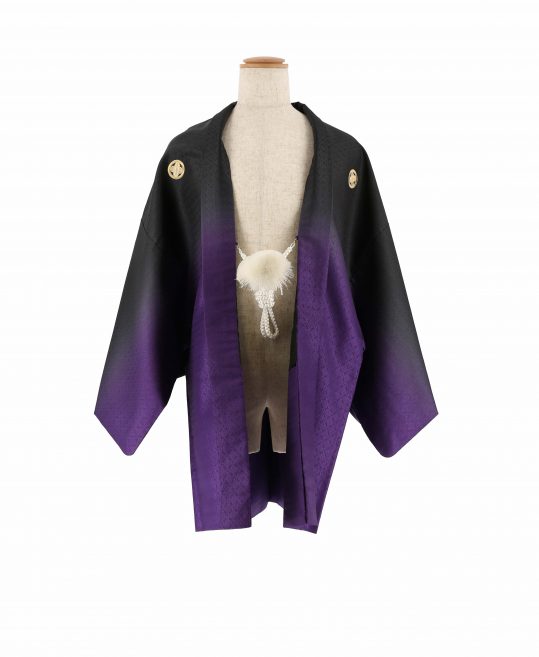 紋付袴レンタル・成人式・結婚式・卒業式【羽織】黒から紫のグラデーション　金の鷹No.293